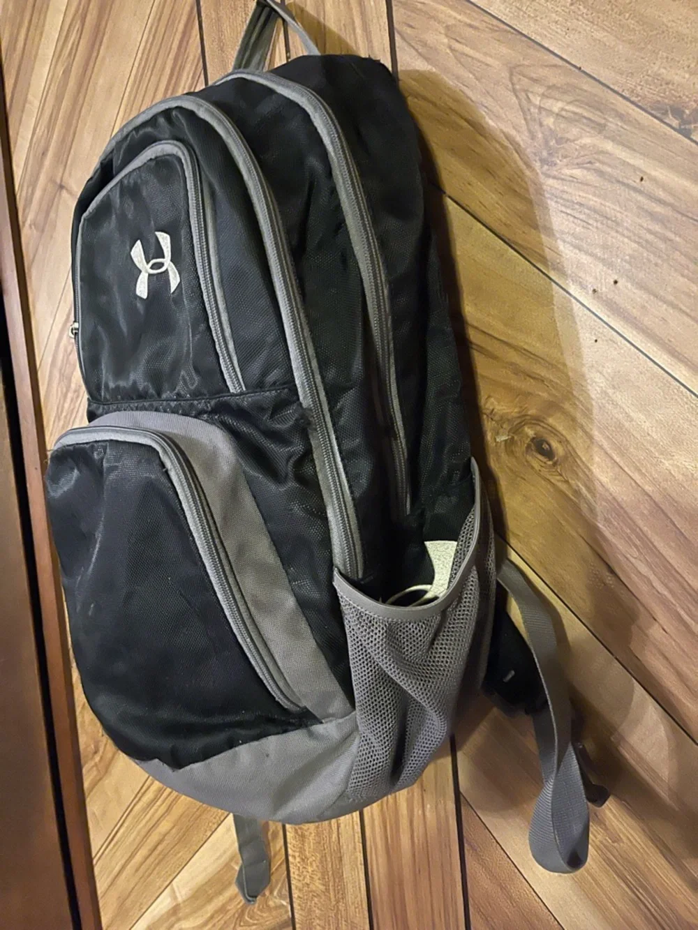 Under Armour Hustle Storm Black Grey Backpack School Hiking Travel Bag